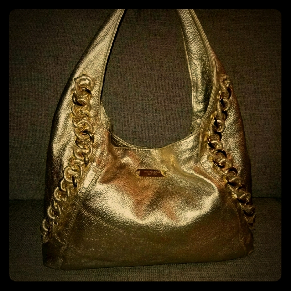Michael Kors Metallic Gold Leather Chain Link Hobo